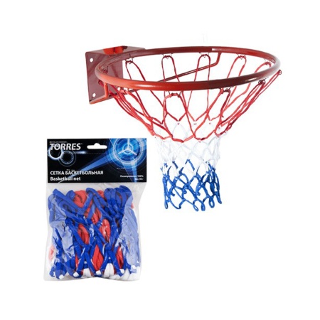 Купить Сетка баскетбольная Torres, нить 4 мм, бело-сине-красная в Шлиссельбурге 